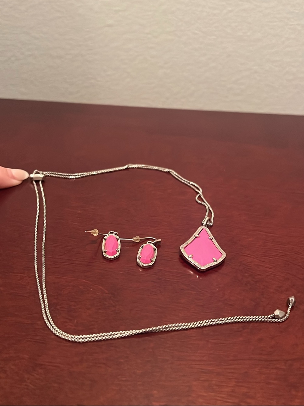 Kendra Scott Pink Pendant Necklace and Stud Earring Set - Silver